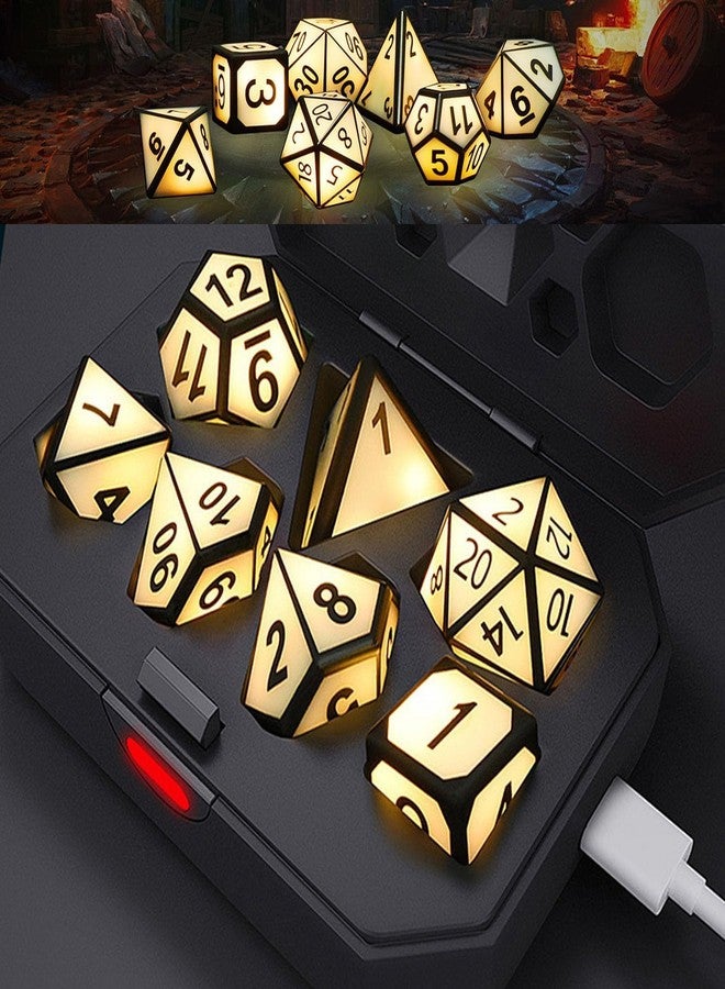 HTPREC 7 PCS Light Up DND Dice Set,Glow in The Dark Dice with Rechargable Dice Storage Box, D4,D6,D8,D12,D20,2PCS D10 LED D&D Polyhedral Role Playing Dice for RPG Table Games LED DND Dice Set Warm Light - Image 1